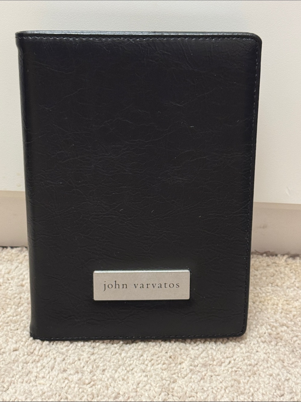 NWOT John Varvatos Black Leather Travel Wallet with Silver Logo Plaque